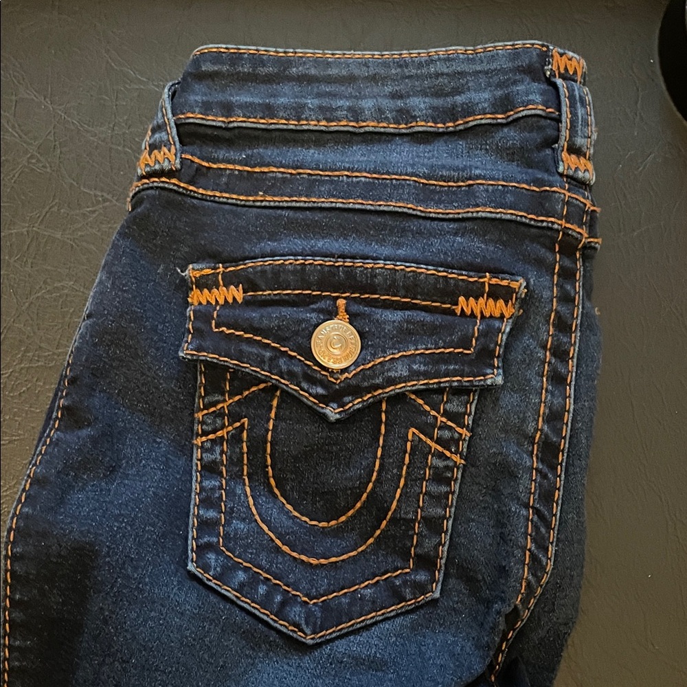 True Religion Dark Indigo Jeans with Orange Stitching